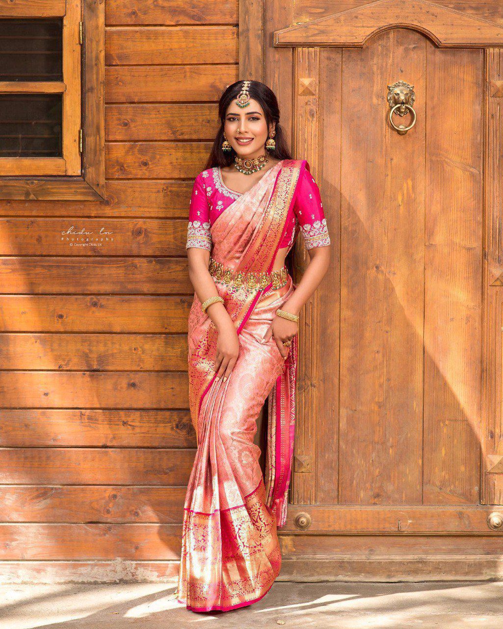 Soft Lichi Silk Saree with Rich Jacquard Border – Wedding & Party Wear