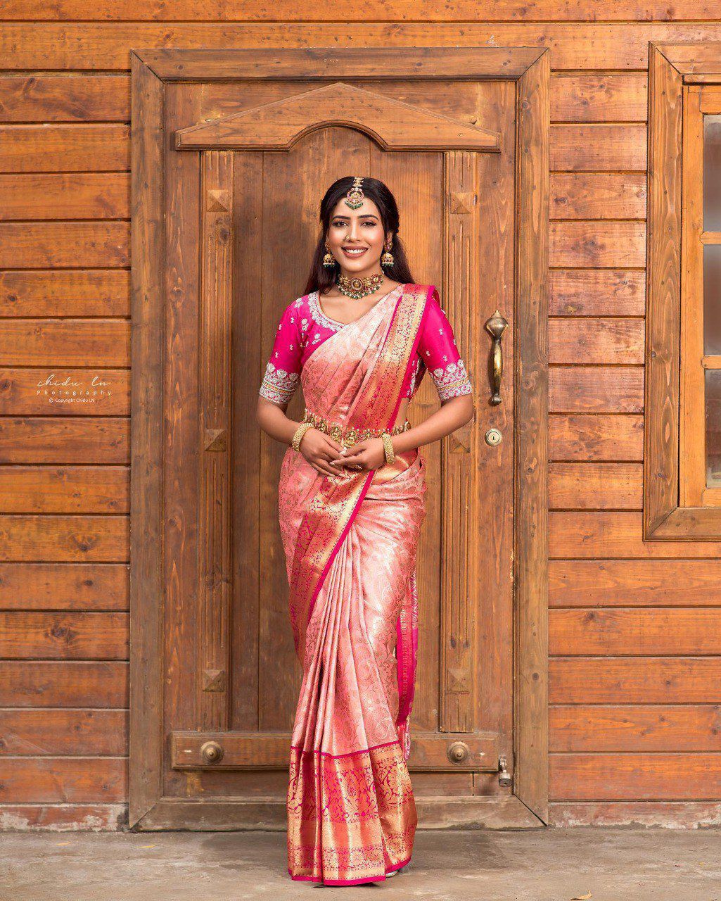 Soft Lichi Silk Saree with Rich Jacquard Border – Wedding & Party Wear