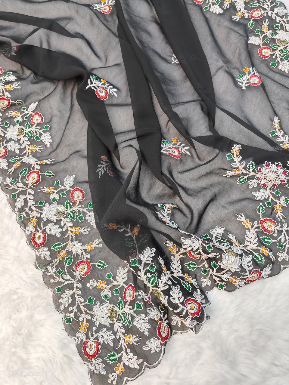 Sargam Sarees – Faux Georgette with Multicolour Thread & Sequins Work