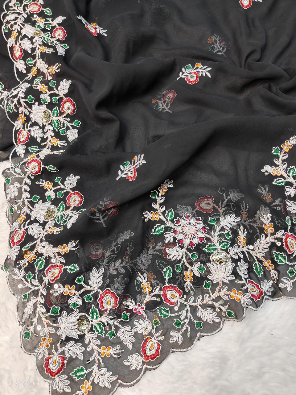 Sargam Sarees – Faux Georgette with Multicolour Thread & Sequins Work