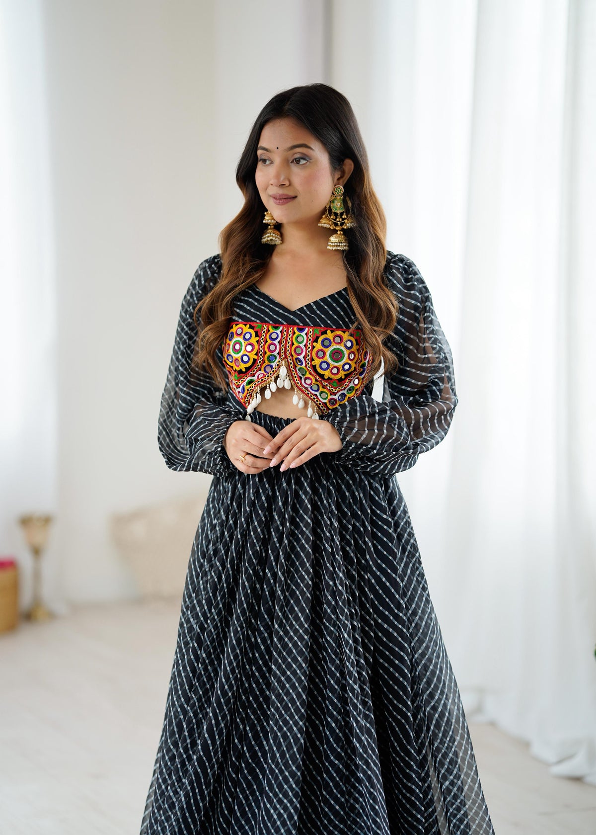 Georgette Digital Print Maxi Dress with Chain-Stitch Work