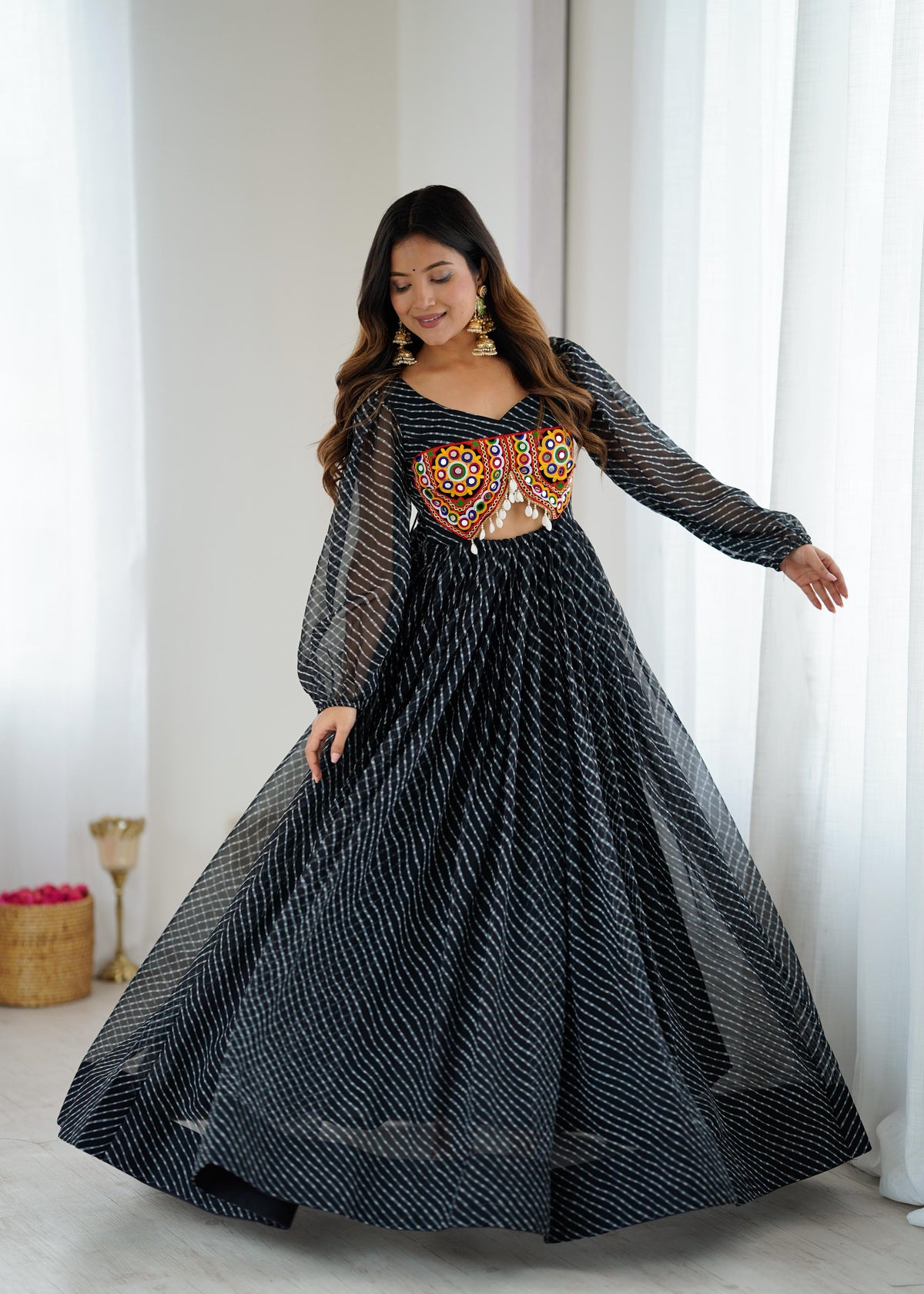 Georgette Digital Print Maxi Dress with Chain-Stitch Work