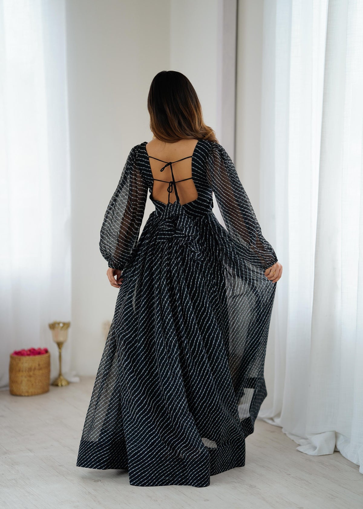 Georgette Digital Print Maxi Dress with Chain-Stitch Work