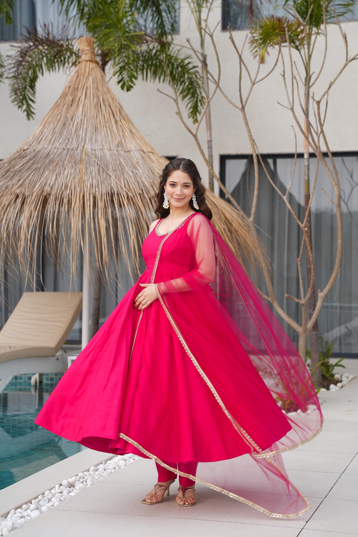 Designer Anarkali Set in Heavy Romansilk Chanderi with Net Dupatta