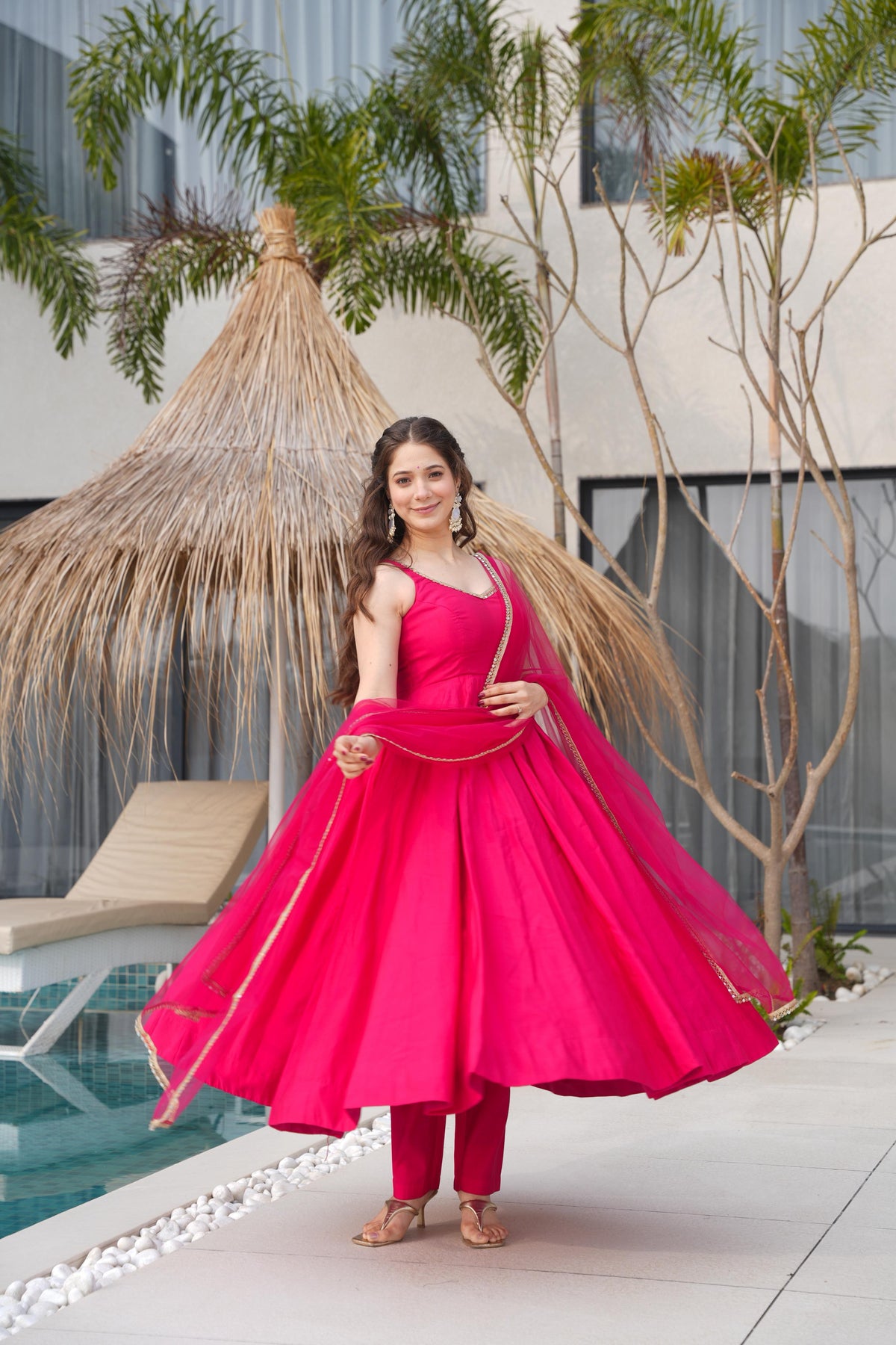 Designer Anarkali Set in Heavy Romansilk Chanderi with Net Dupatta