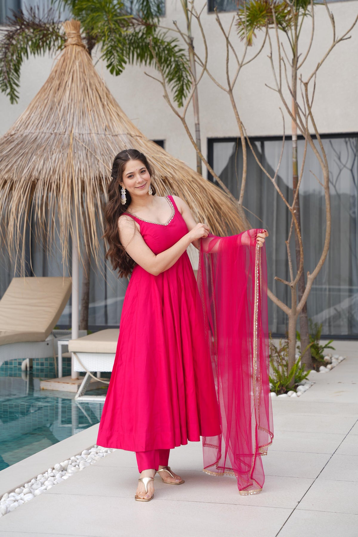 Designer Anarkali Set in Heavy Romansilk Chanderi with Net Dupatta
