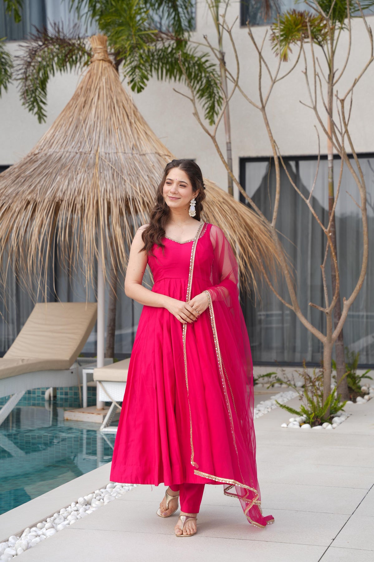 Designer Anarkali Set in Heavy Romansilk Chanderi with Net Dupatta