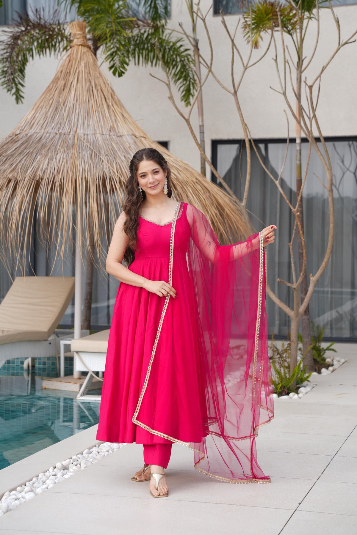 Designer Anarkali Set in Heavy Romansilk Chanderi with Net Dupatta