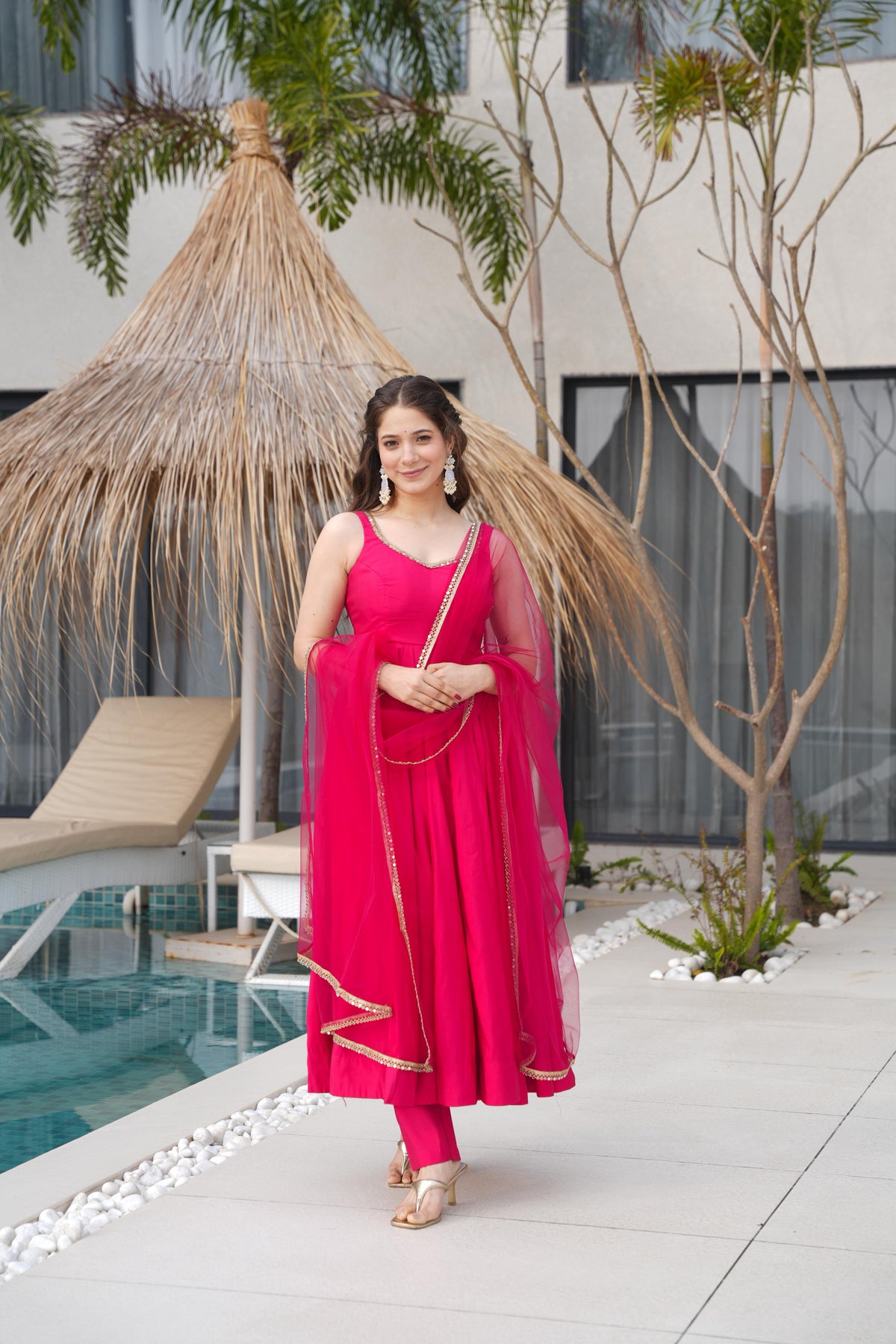 Designer Anarkali Set in Heavy Romansilk Chanderi with Net Dupatta