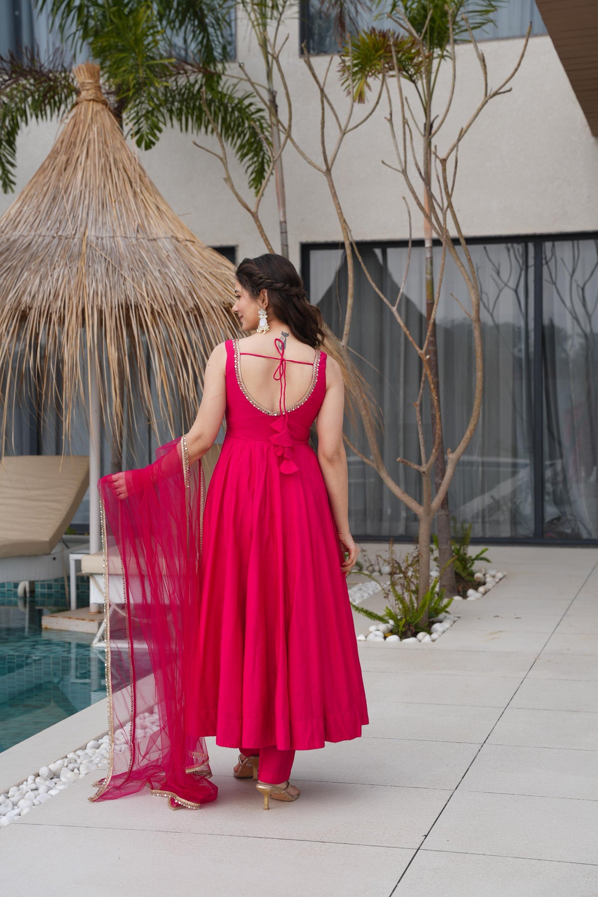 Designer Anarkali Set in Heavy Romansilk Chanderi with Net Dupatta