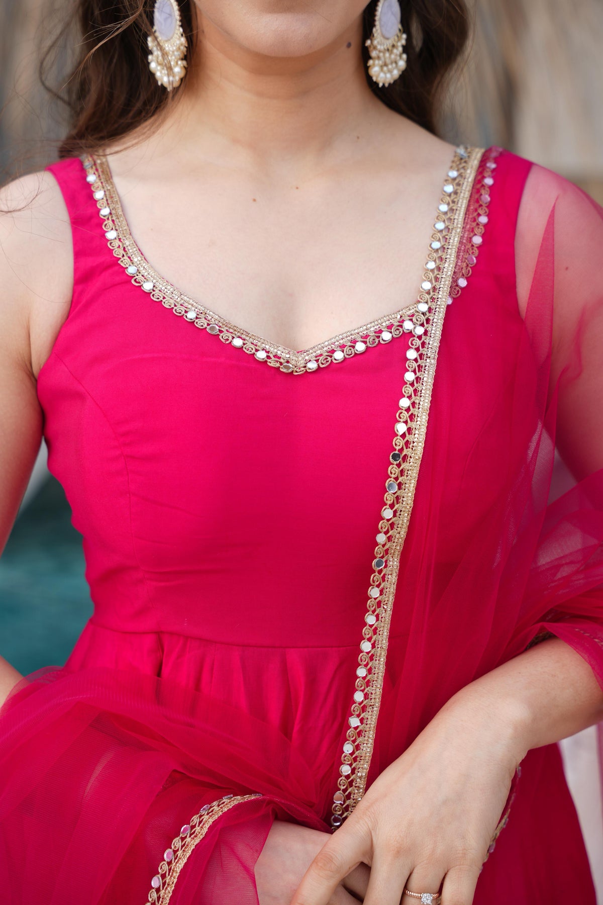 Designer Anarkali Set in Heavy Romansilk Chanderi with Net Dupatta