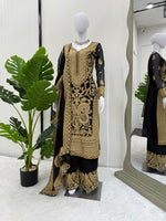 Elegant Faux Georgette 3-Piece Set with Chinestitch Work