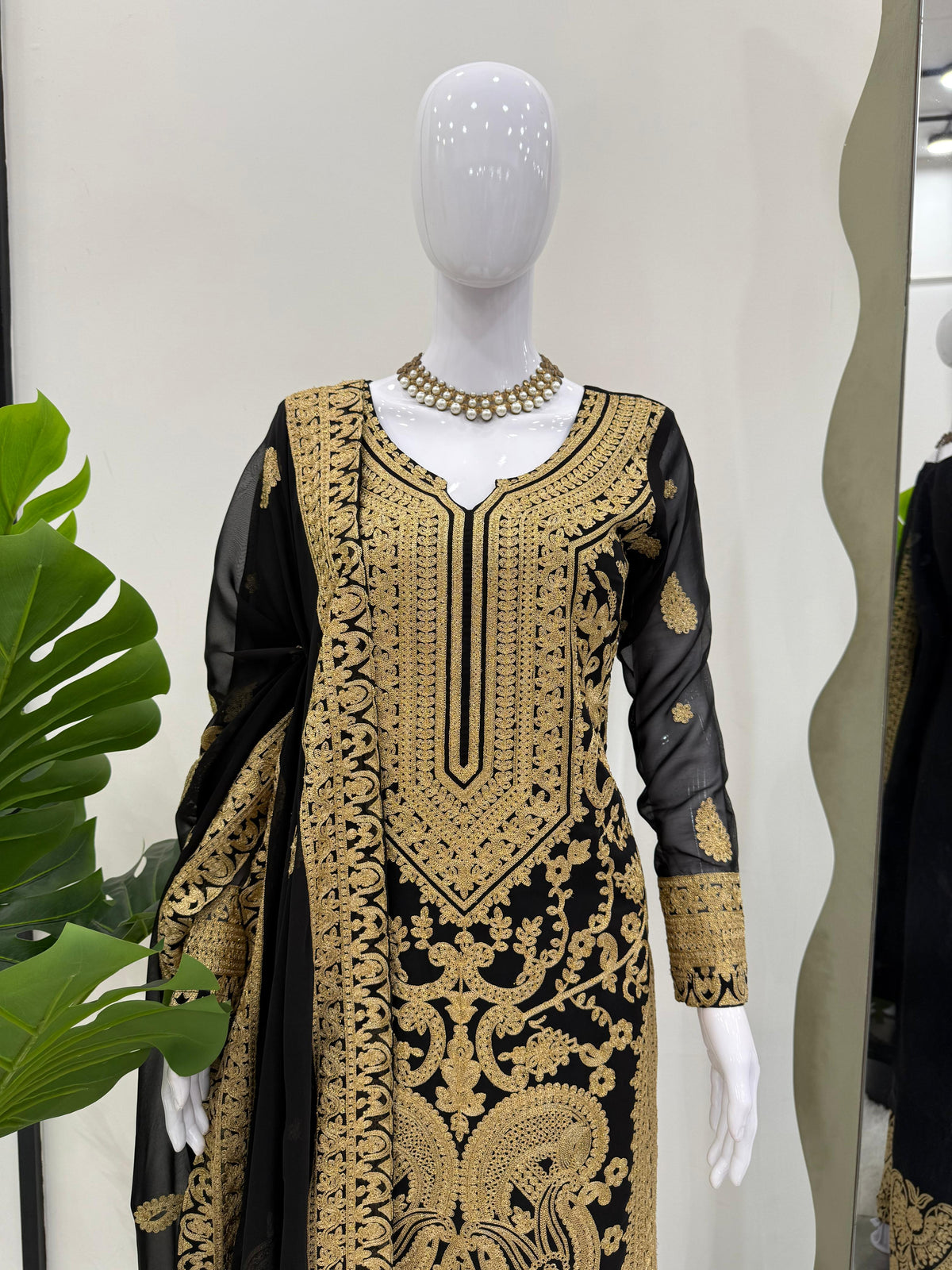 Elegant Faux Georgette 3-Piece Set with Chinestitch Work