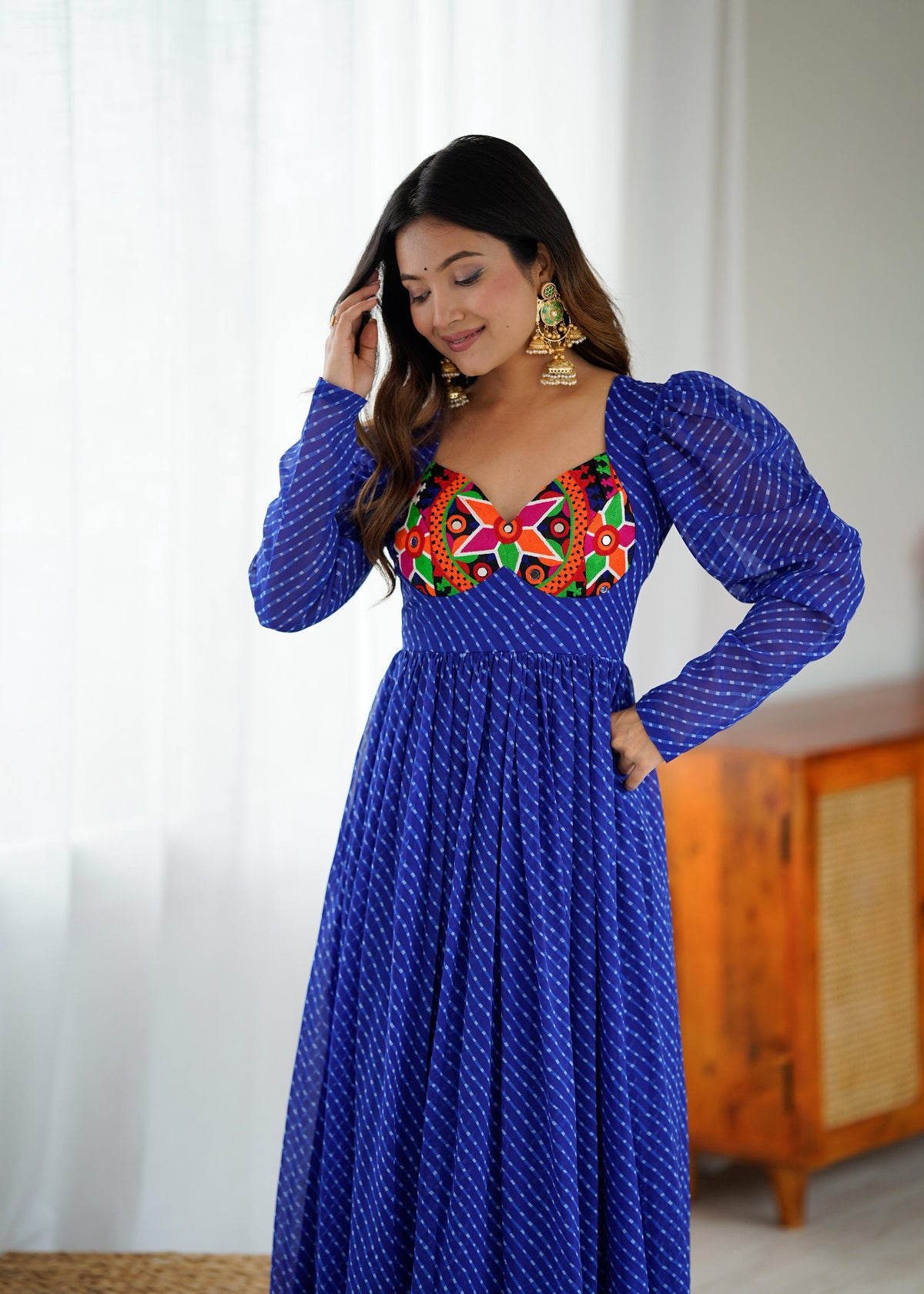 Georgette Digital Print Gown with Chain-Stitch Work | Ready to Wear Party & Wedding Wear