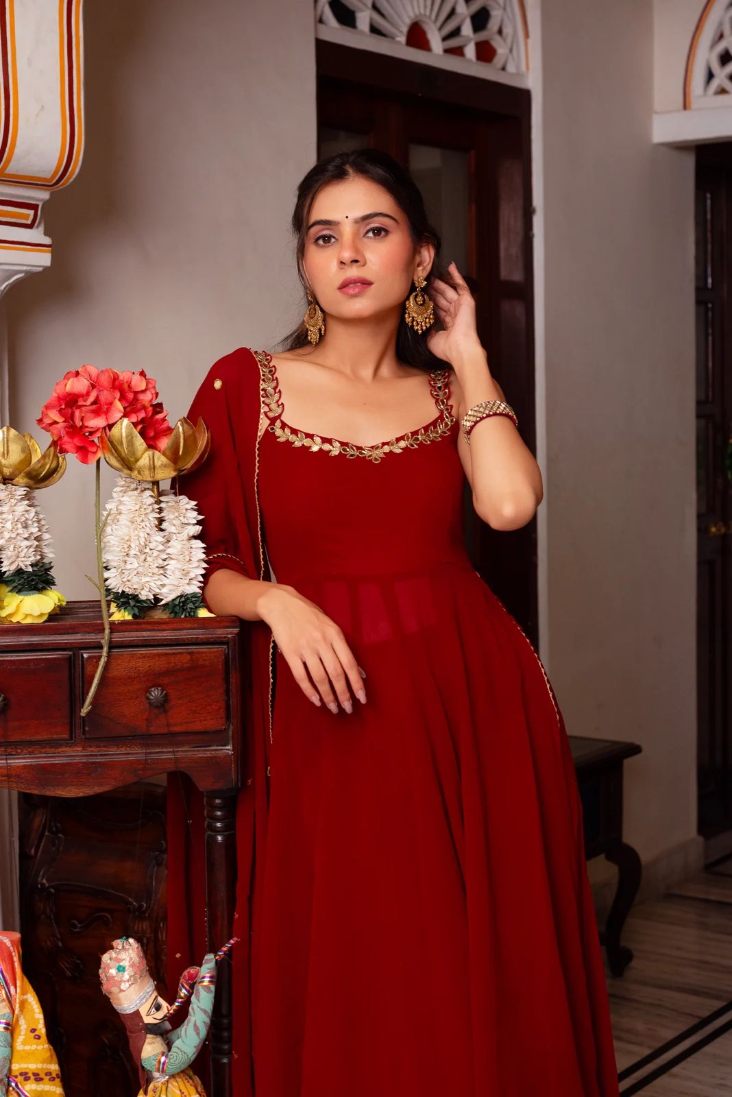 Faux Georgette 3-Piece Set with Real Mirror Work
