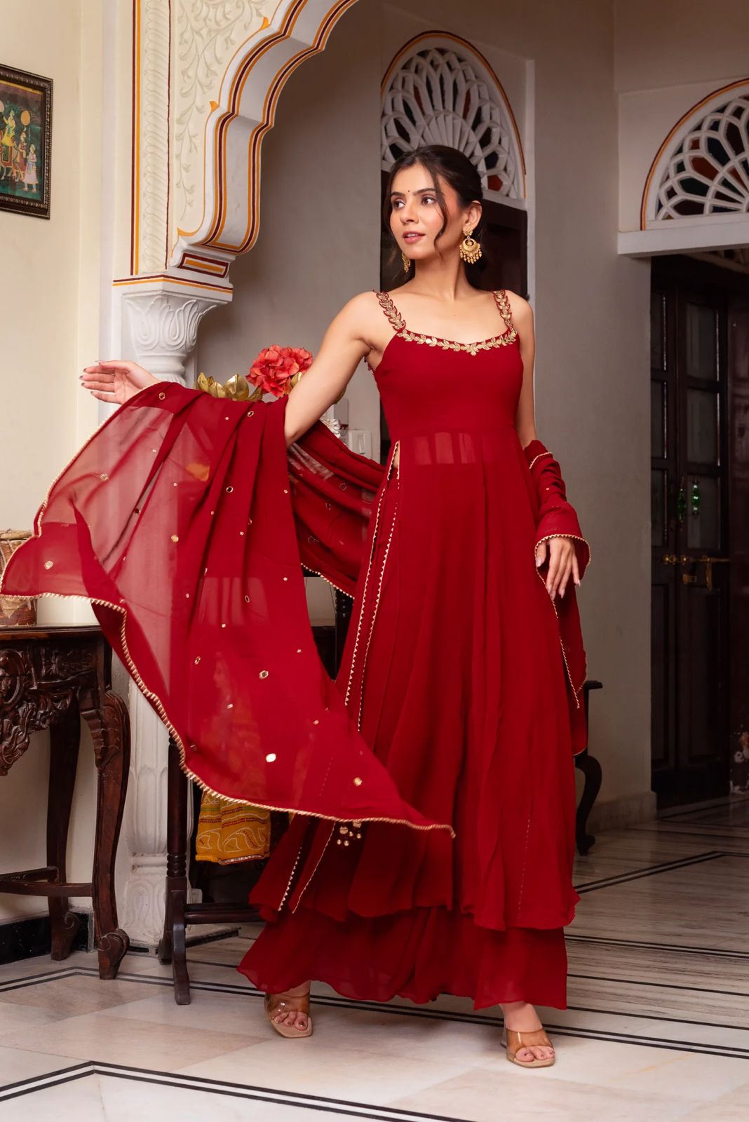 Faux Georgette 3-Piece Set with Real Mirror Work