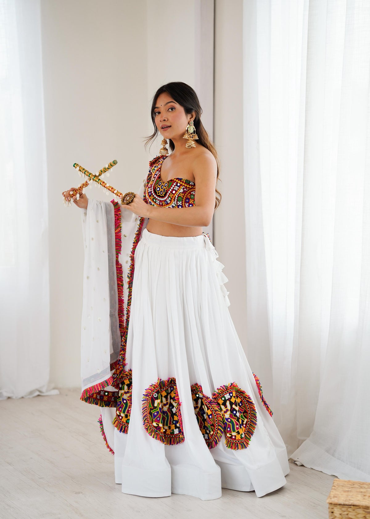 Heavy Rayon Gamthi Thread & Real Mirror Work Lehenga Choli with Faux Georgette Dupatta | Ready to Wear
