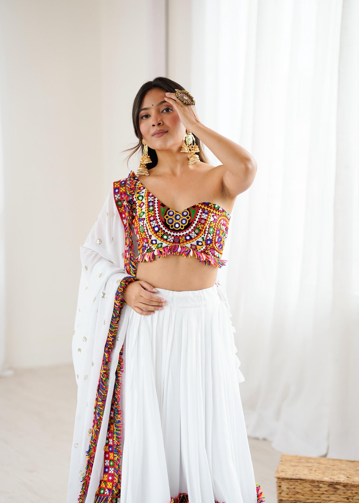 Heavy Rayon Gamthi Thread & Real Mirror Work Lehenga Choli with Faux Georgette Dupatta | Ready to Wear
