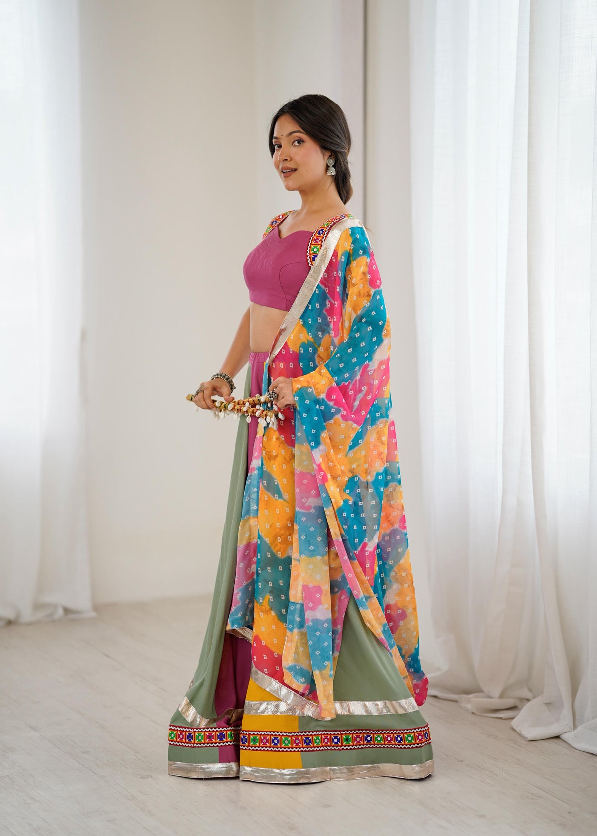 Heavy Rayon Gamthi Thread & Real Mirror Work Lehenga Choli with Digital Print Dupatta | Ready to Wear