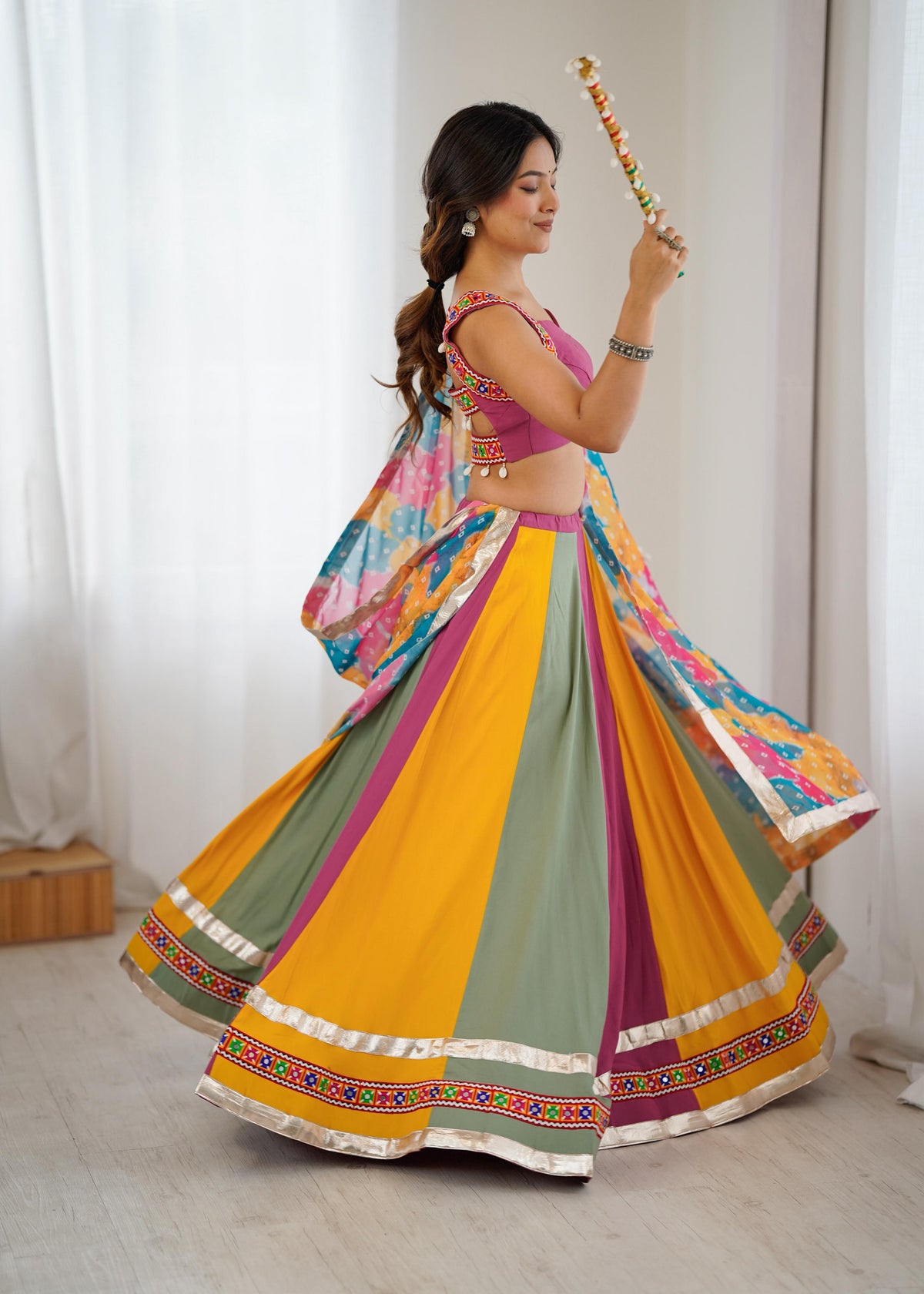 Heavy Rayon Gamthi Thread & Real Mirror Work Lehenga Choli with Digital Print Dupatta | Ready to Wear