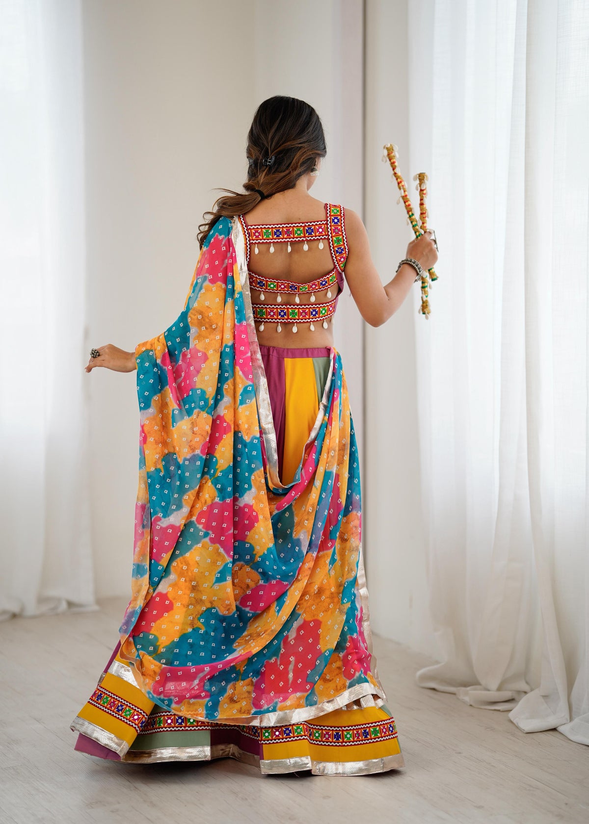 Heavy Rayon Gamthi Thread & Real Mirror Work Lehenga Choli with Digital Print Dupatta | Ready to Wear