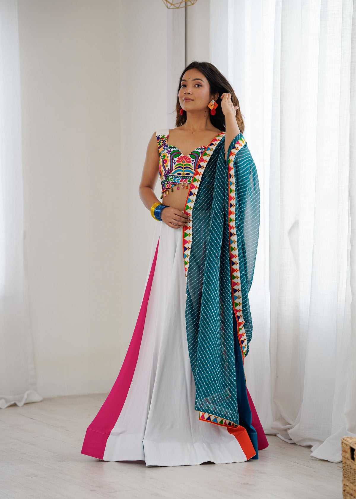Heavy Rayon Plain Lehenga with Gamthi, Mirror & Kodi Work Blouse and Digital Print Dupatta | Ready to Wear