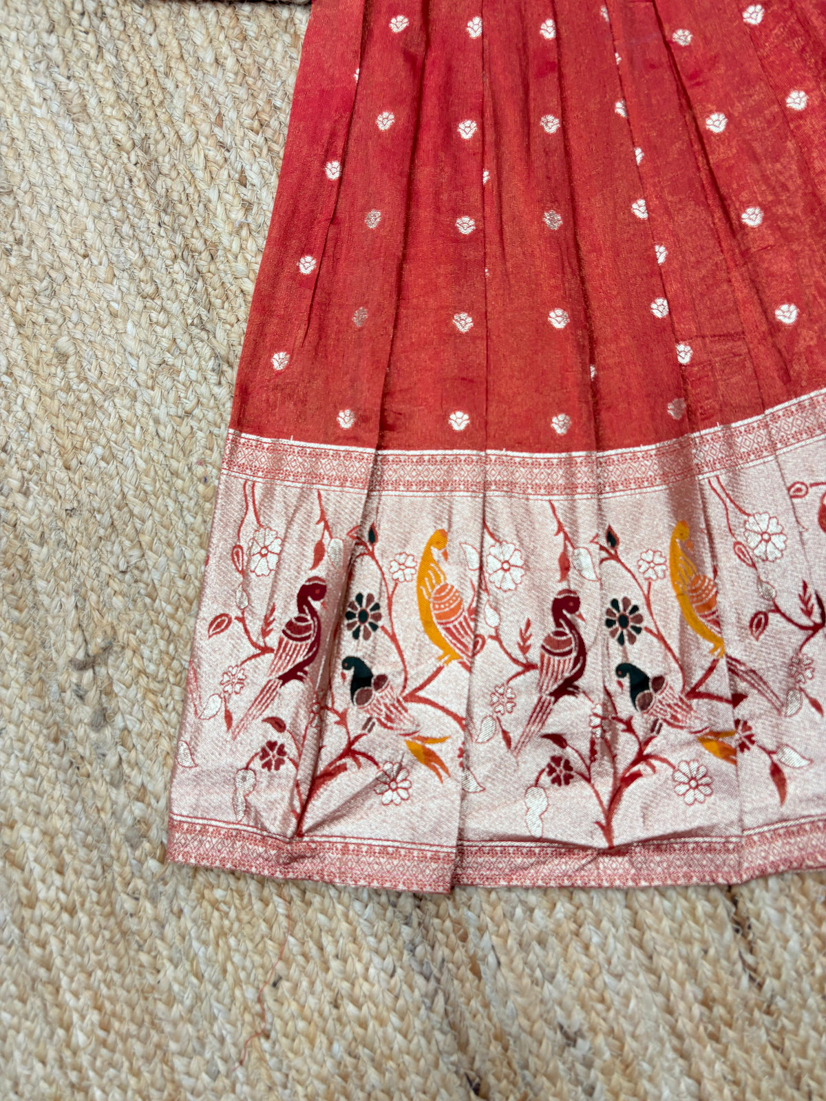 Kids Dola Silk Gown – Zari Weaving with Floral & Peacock Motifs | Festive & Wedding Wear