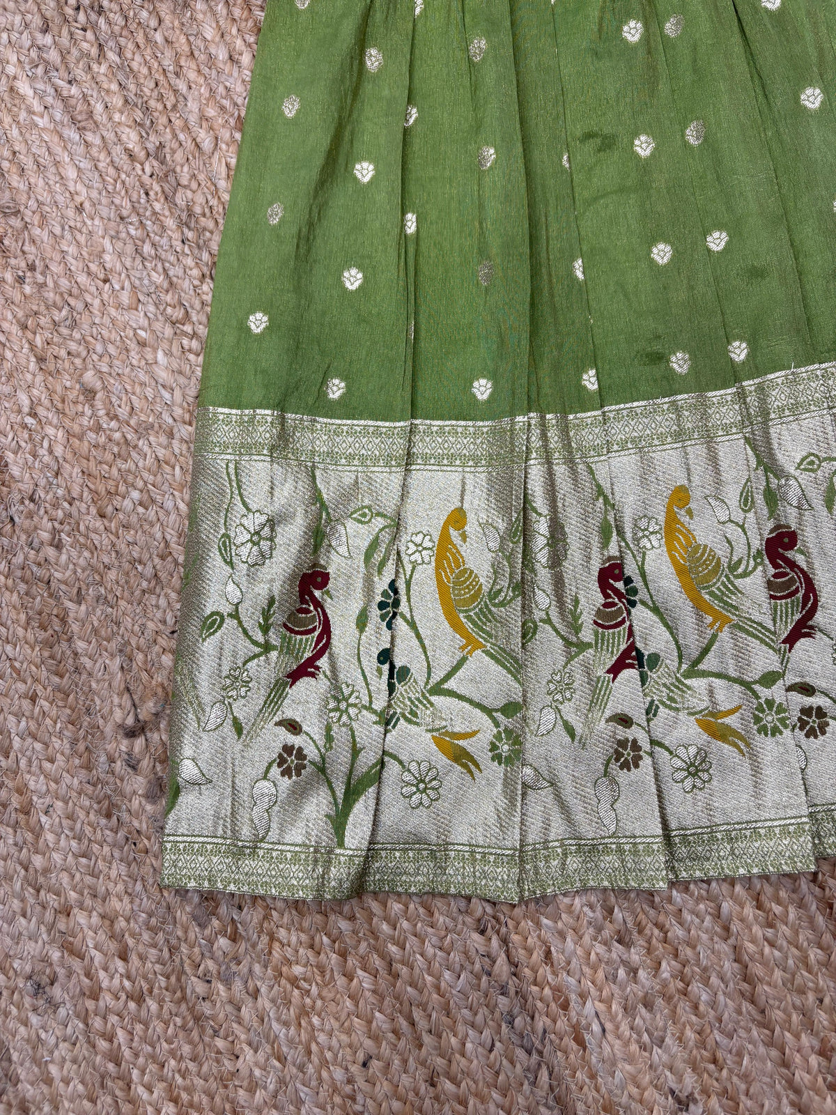 Kids Dola Silk Gown – Zari Weaving with Floral & Peacock Motifs | Festive & Wedding Wear