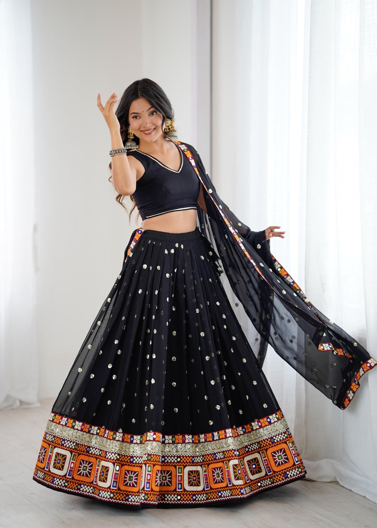Heavy Faux Georgette Lehenga with Gamthi, Real Mirror & Sequence Work | Rayon Blouse & Georgette Dupatta | Ready to Wear