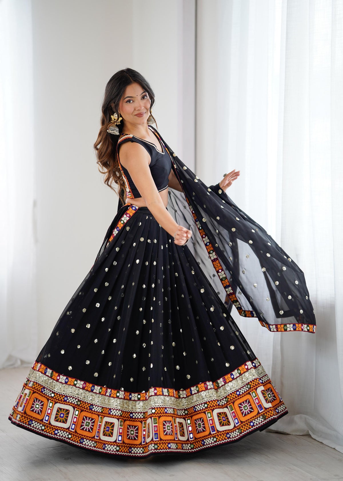 Heavy Faux Georgette Lehenga with Gamthi, Real Mirror & Sequence Work | Rayon Blouse & Georgette Dupatta | Ready to Wear
