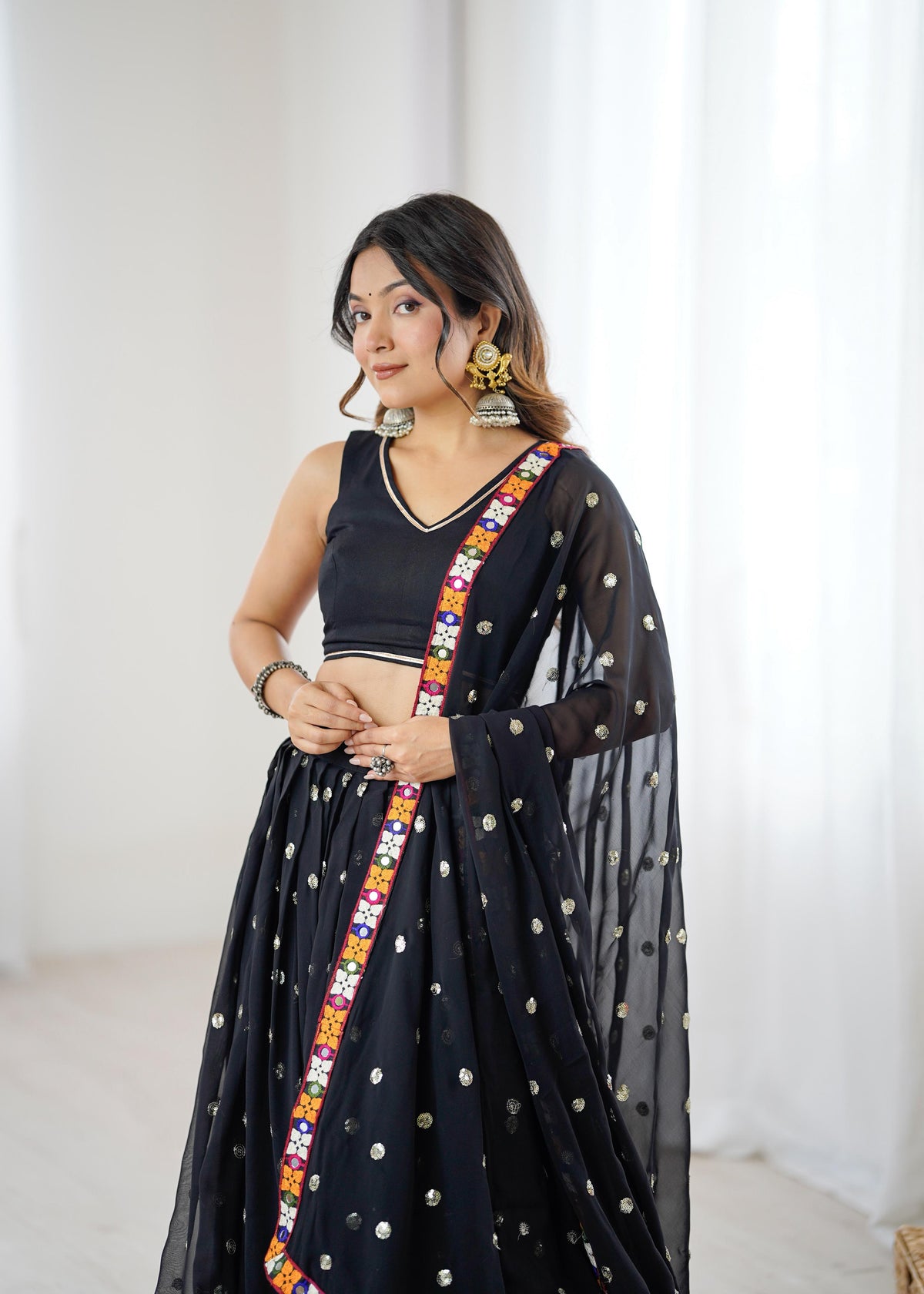 Heavy Faux Georgette Lehenga with Gamthi, Real Mirror & Sequence Work | Rayon Blouse & Georgette Dupatta | Ready to Wear