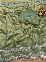 Celebrity Inspired Fendy Space Silk Saree with Beads Embroidery
