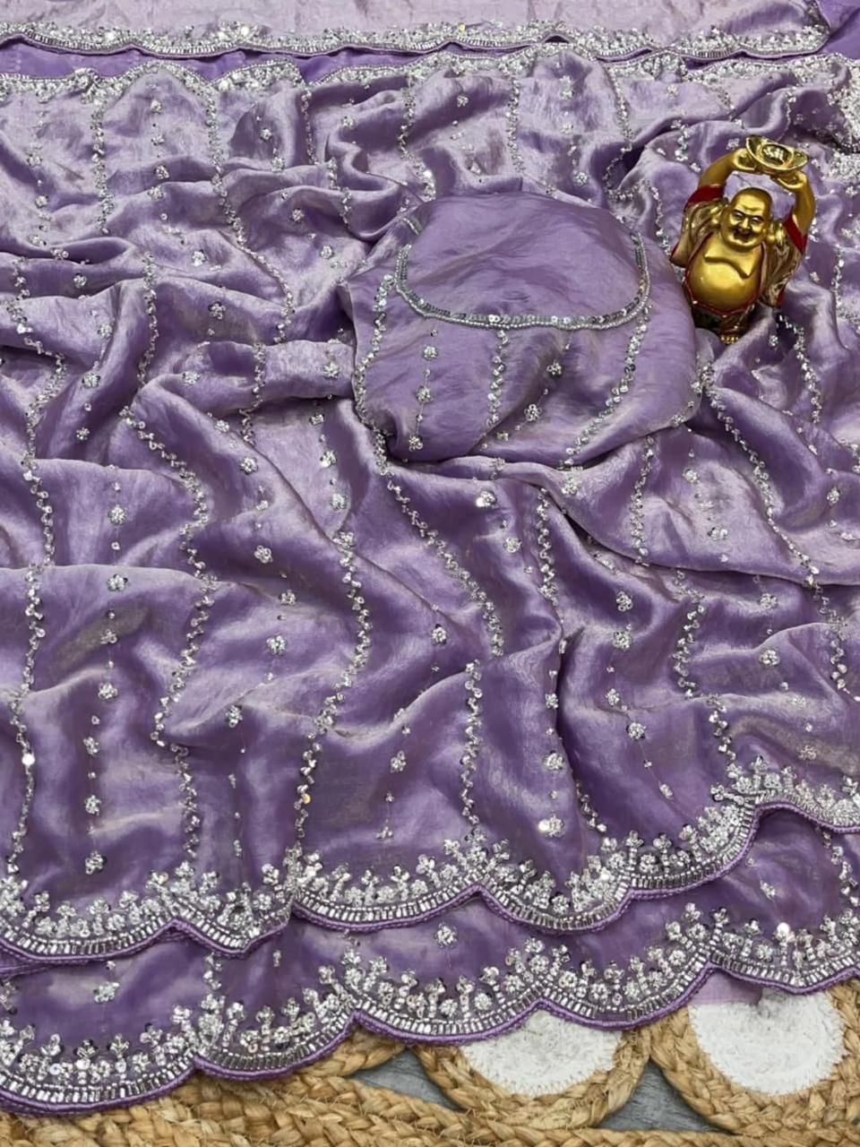 Celebrity Inspired Fendy Space Silk Saree with Beads Embroidery