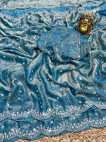 Celebrity Inspired Fendy Space Silk Saree with Beads Embroidery