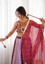 Gamthi Mirror Work Heavy Rayon Lehenga with Tassel Blouse & Digital Print Dupatta