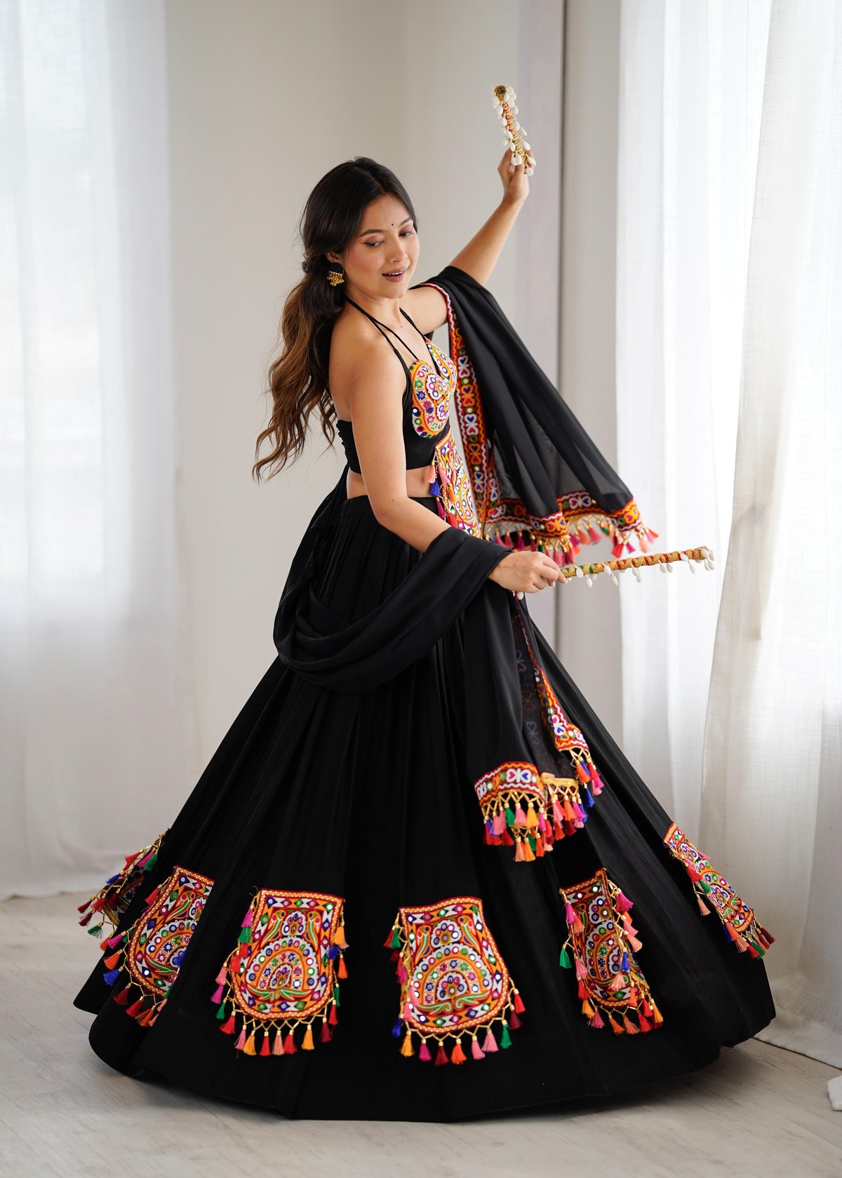 Designer Heavy Rayon Lehenga Choli with Real Mirror Work & Georgette Dupatta – Full Stitched
