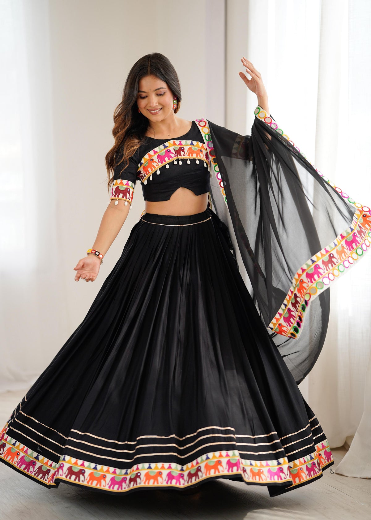 Heavy Rayon Lehenga Choli with Real Mirror & Gamthi Work | Full Stitched | Georgette Dupatta