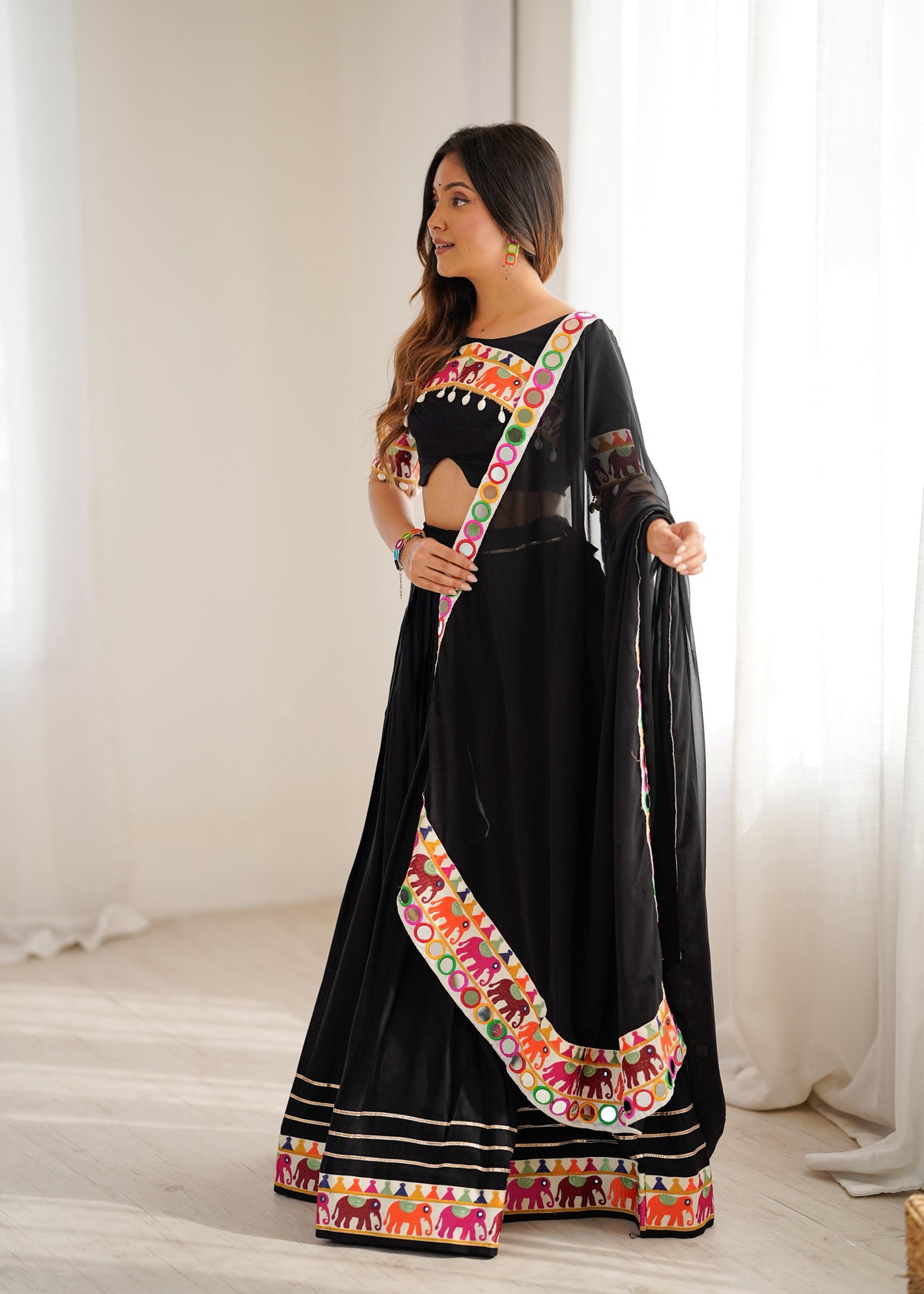 Heavy Rayon Lehenga Choli with Real Mirror & Gamthi Work | Full Stitched | Georgette Dupatta
