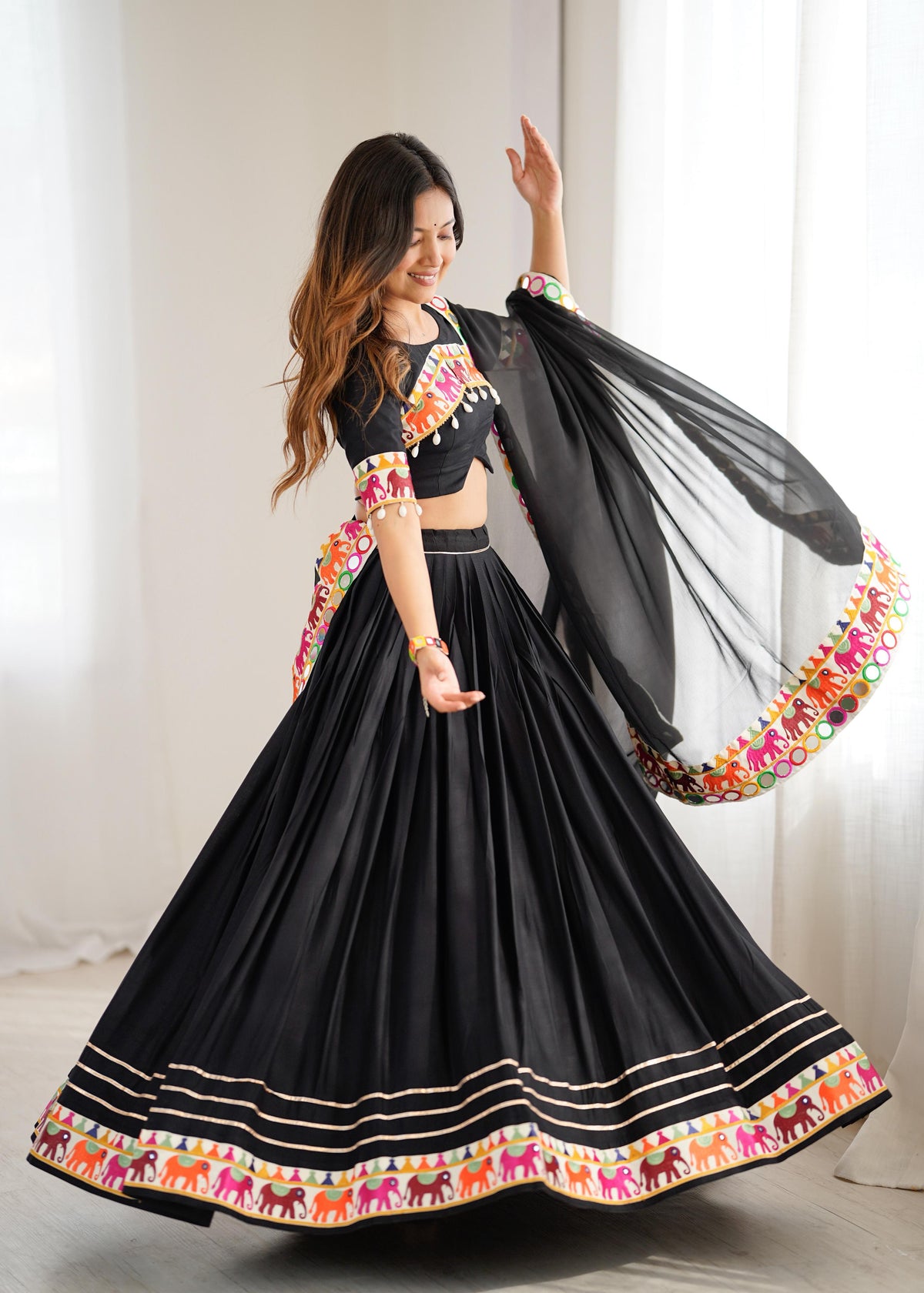 Heavy Rayon Lehenga Choli with Real Mirror & Gamthi Work | Full Stitched | Georgette Dupatta