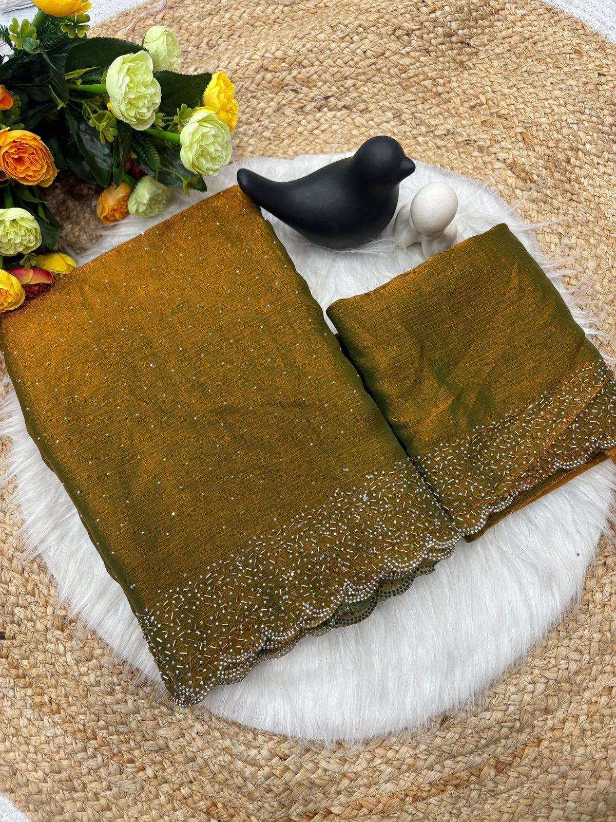 Tamanah Spacec Silk Saree with Zarkhad Diamond Work & Fancy Chiffon Blouse | Party & Wedding Wear