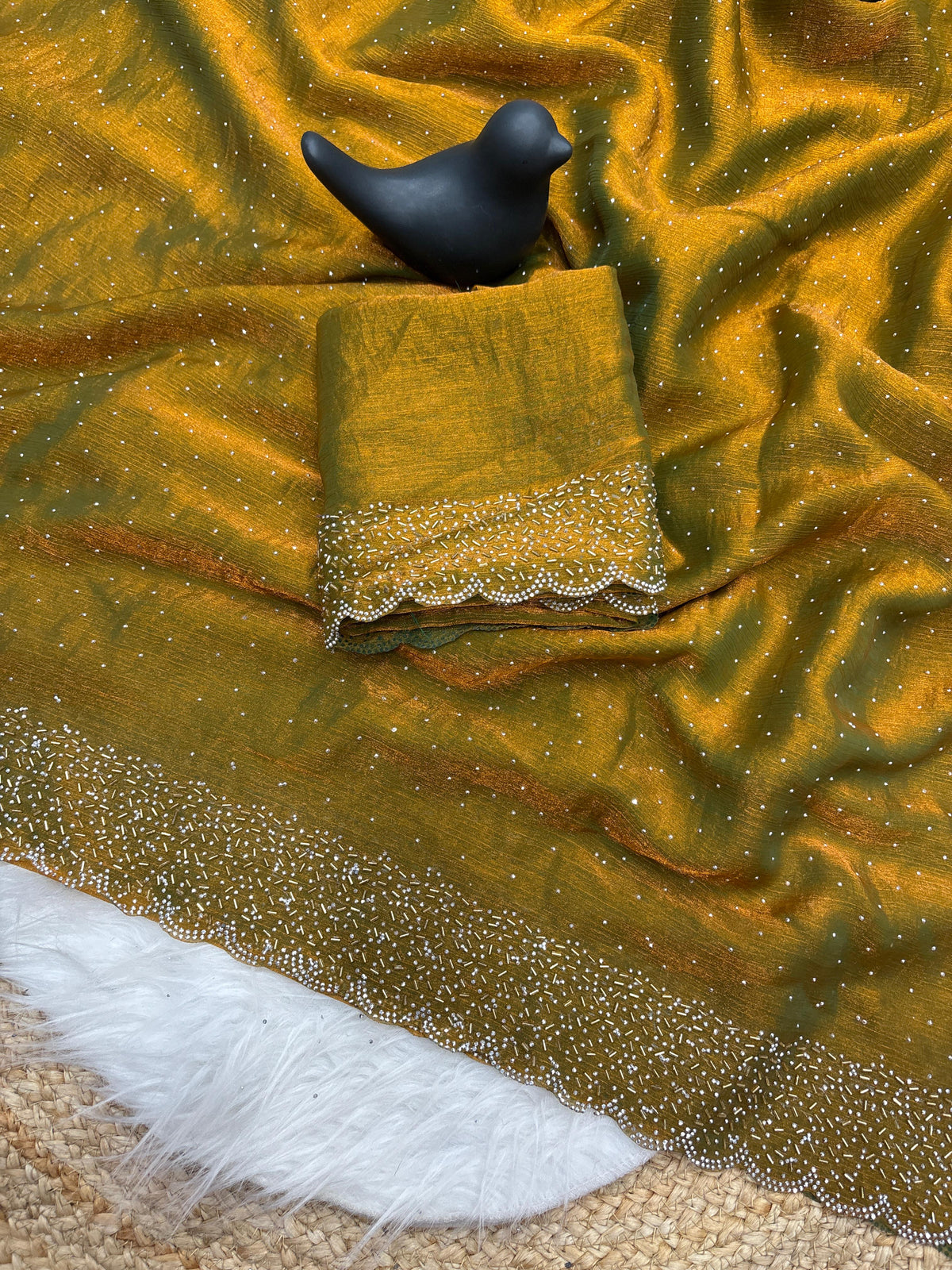 Tamanah Spacec Silk Saree with Zarkhad Diamond Work & Fancy Chiffon Blouse | Party & Wedding Wear