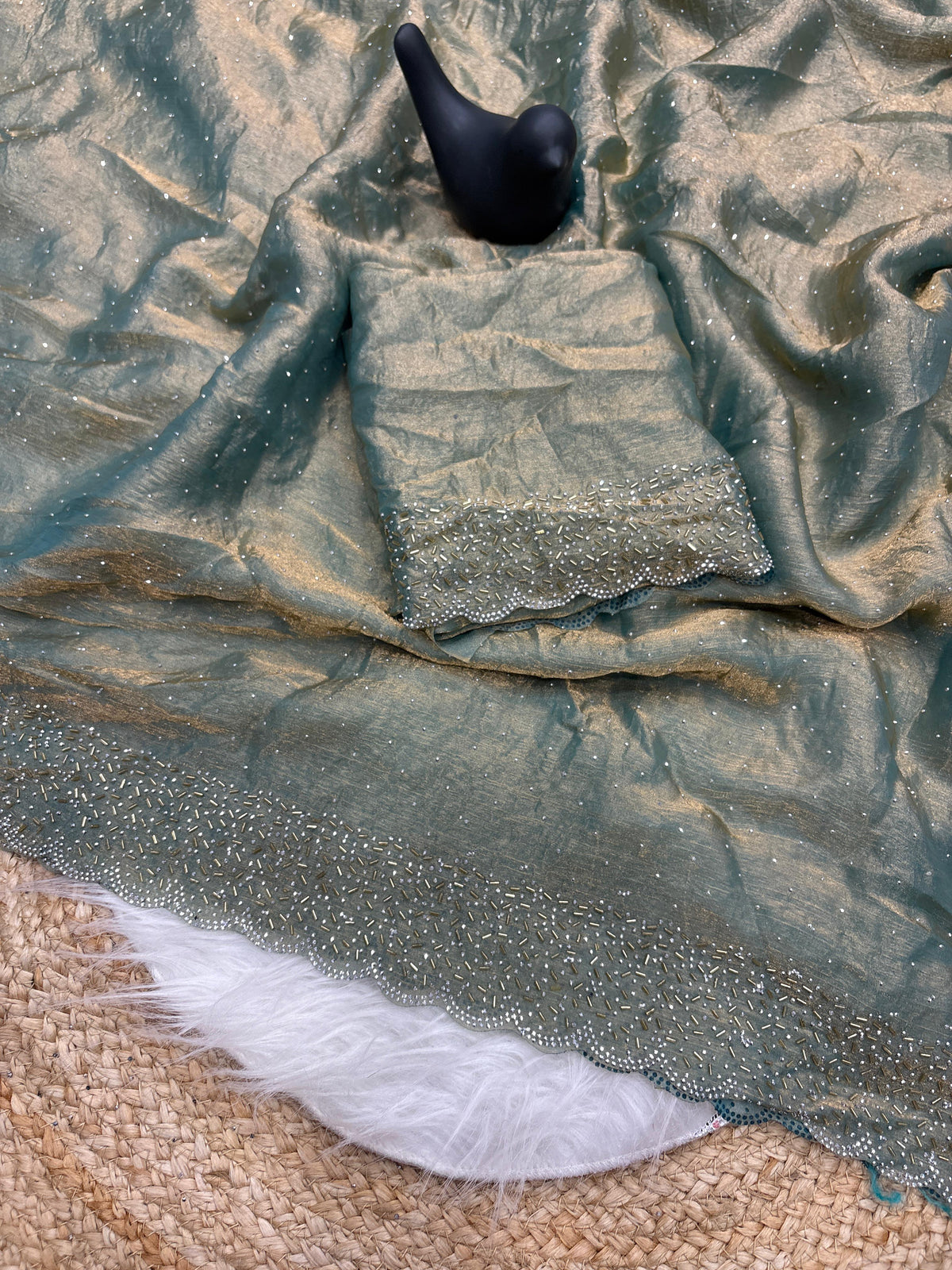 Tamanah Spacec Silk Saree with Zarkhad Diamond Work & Fancy Chiffon Blouse | Party & Wedding Wear