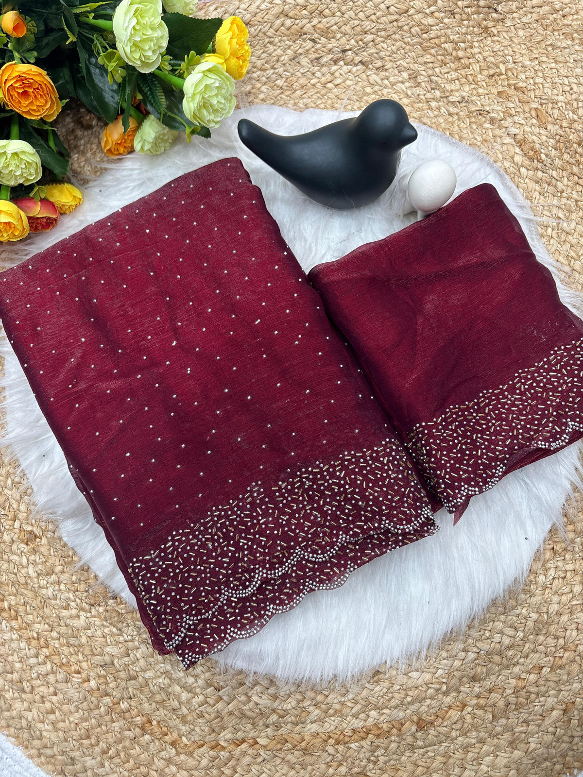 Tamanah Spacec Silk Saree with Zarkhad Diamond Work & Fancy Chiffon Blouse | Party & Wedding Wear