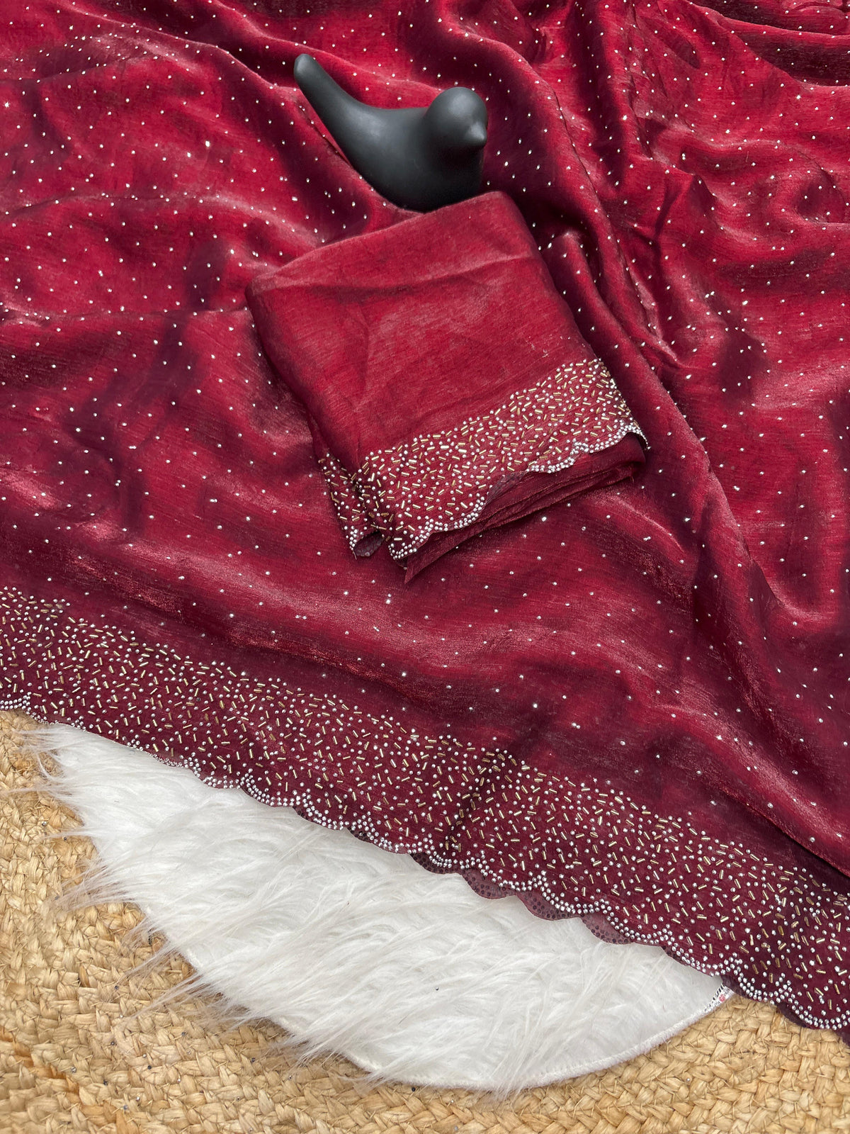 Tamanah Spacec Silk Saree with Zarkhad Diamond Work & Fancy Chiffon Blouse | Party & Wedding Wear