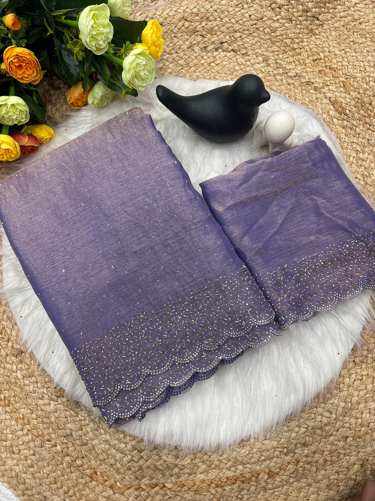 Tamanah Spacec Silk Saree with Zarkhad Diamond Work & Fancy Chiffon Blouse | Party & Wedding Wear