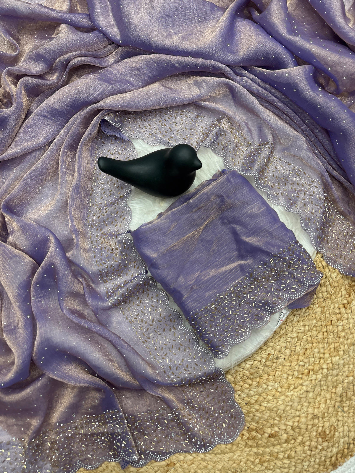 Tamanah Spacec Silk Saree with Zarkhad Diamond Work & Fancy Chiffon Blouse | Party & Wedding Wear
