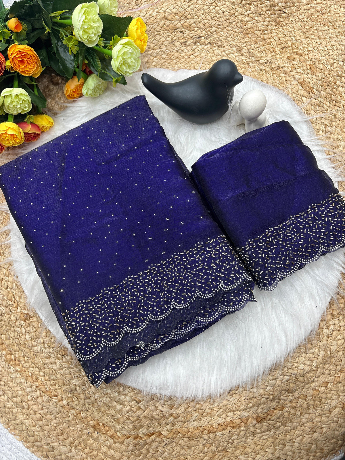 Tamanah Spacec Silk Saree with Zarkhad Diamond Work & Fancy Chiffon Blouse | Party & Wedding Wear