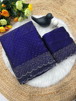 Tamanah Spacec Silk Saree with Zarkhad Diamond Work & Fancy Chiffon Blouse | Party & Wedding Wear