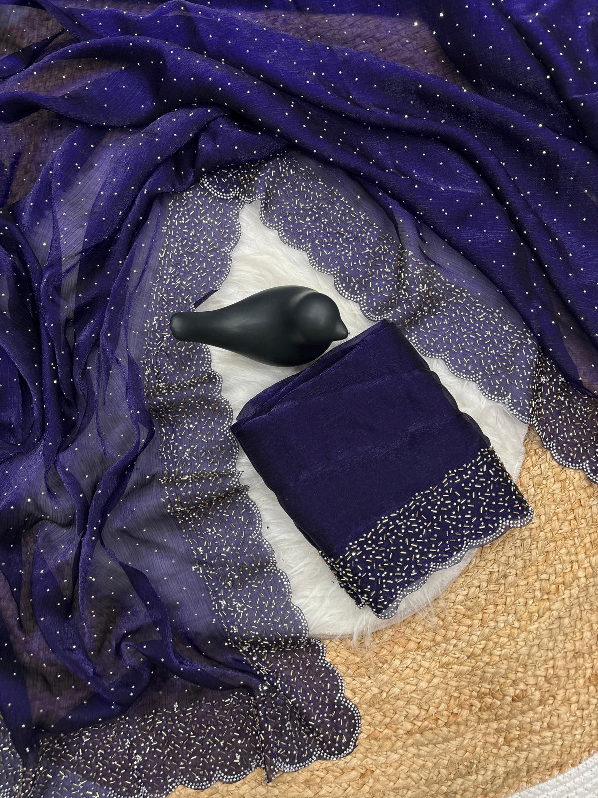 Tamanah Spacec Silk Saree with Zarkhad Diamond Work & Fancy Chiffon Blouse | Party & Wedding Wear