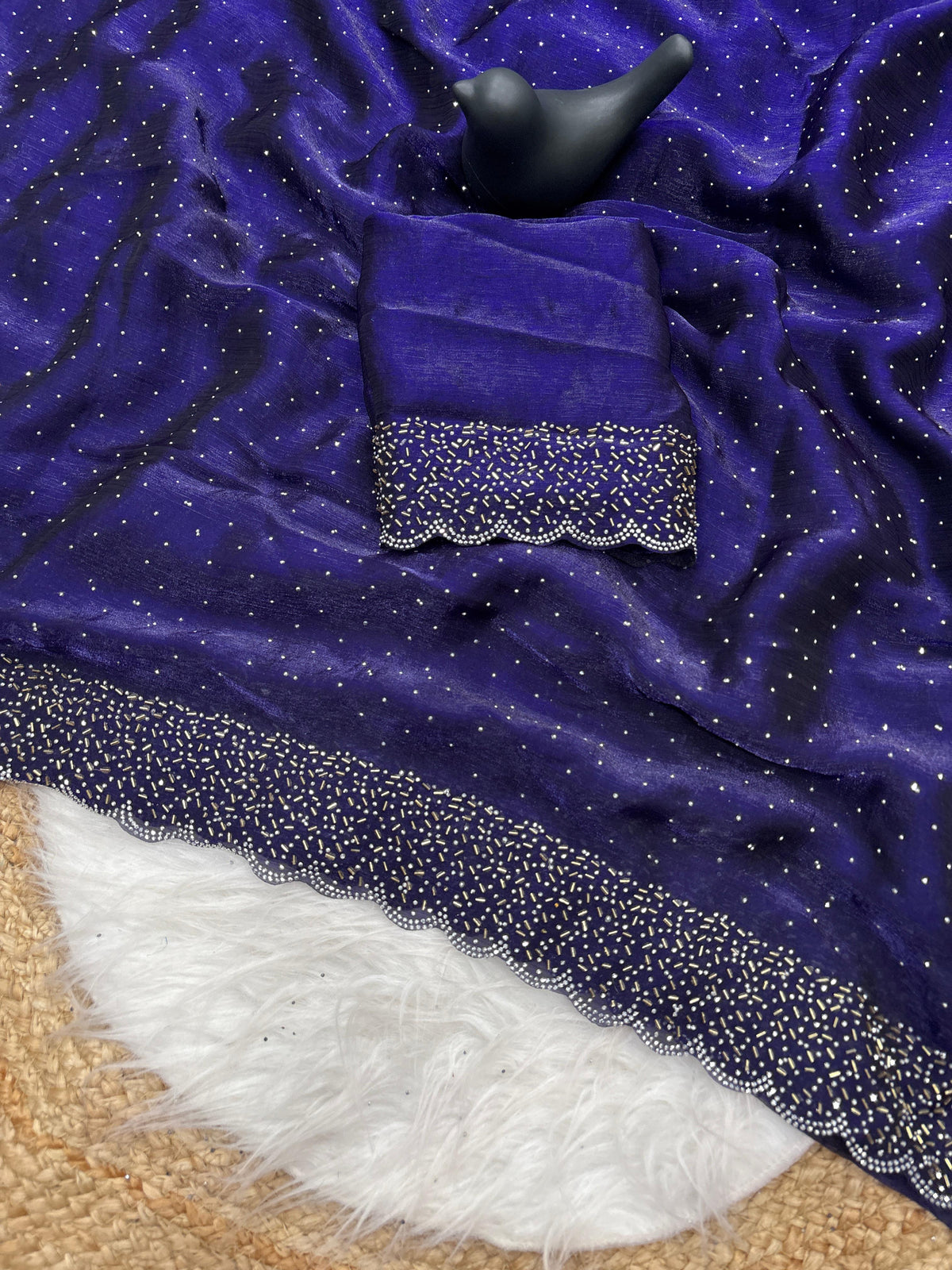 Tamanah Spacec Silk Saree with Zarkhad Diamond Work & Fancy Chiffon Blouse | Party & Wedding Wear